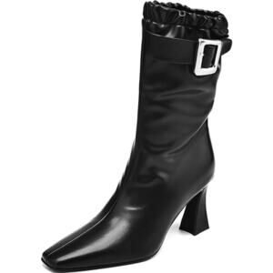 Women's High Heel Ankle Boots - Chic, Faux Leather, Buckle Detail & Stylish